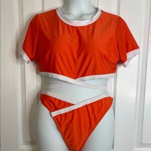 Orange and White Two-Piece Swimsuit